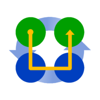 Anti-clockwise Hilbert first-order curve, indicating spin components for second-order