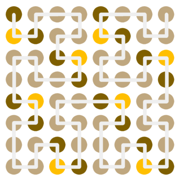 Third-order Hilbert curve for the 8x8 grid, showing constant bits for uppercase ASCII characters