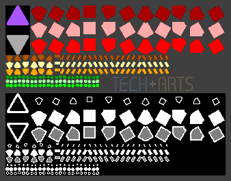 The spritesheets for the colour Pebble Time (top) and monochrome original Pebble (bottom)